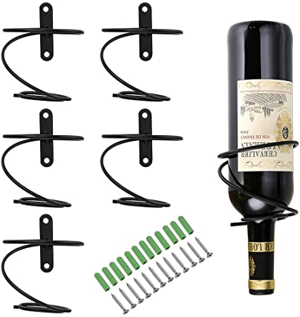 Hipiwe Pack of 6 Wall Mounted Wine Racks - Red Wine Bottle Display Holder with Screws, Metal Hanging Wine Rack Organizer