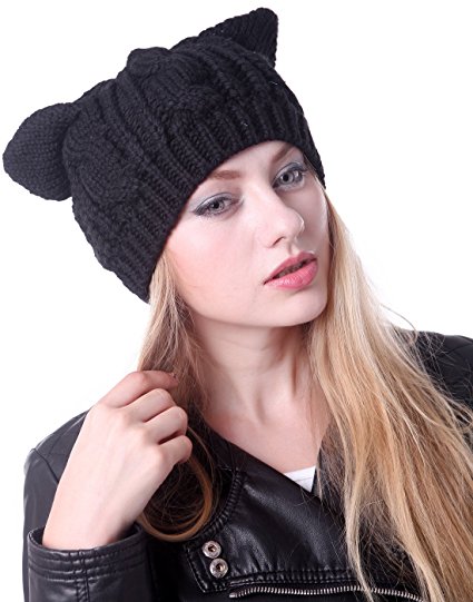 HDE Women's Winter Knit Beanie Cat Ear Cable Braided Ski Hat Cap