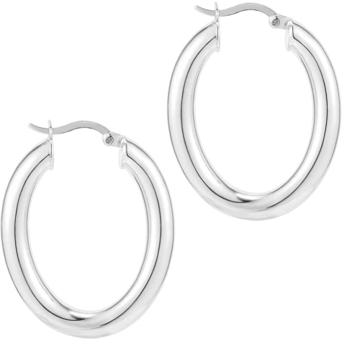 PAVOI 14K Gold Plated Sterling Silver Post Monet Oval Chunky Lightweight Hoop Earrings for Women