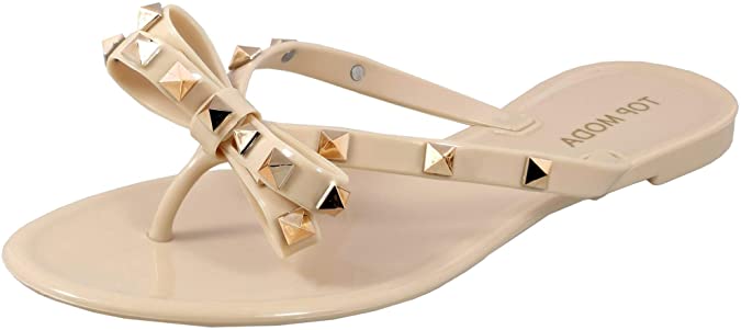 Womens Studded Jelly Flip Flops Sandals with Bow