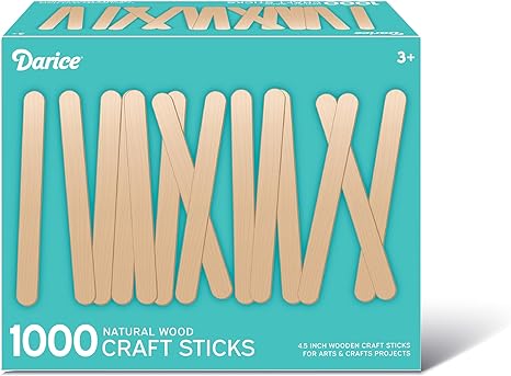 Darice 1000 Pcs Popsicle Stick, 4.5" Natural Wood Craft Sticks Supplies, Ice-Cream Stick Pop, Ages 3