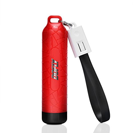 DOFLY 3400mAh Compact Portable Phone Charger, Mini Powerbank External Battery with Keychain Micro USB Cable for All Devices, MP3 / MP4 Players, Tablets and Other USB Mobile Smartphones(Red)