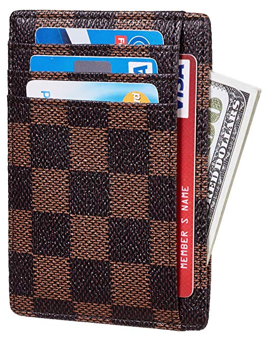Rita Messi Checkered Card Holder Minimalist Front Pocket Leather Wallet for Men & Women