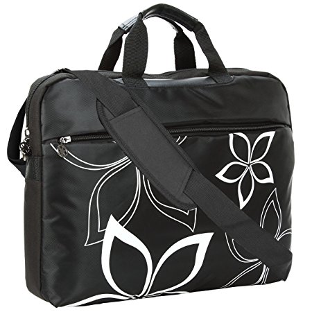 MyGift® 17 inch Black Flowers Floral Print Laptop Computer Messenger Bag