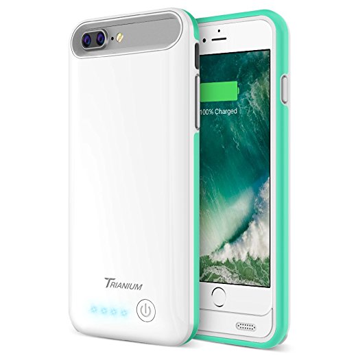 iPhone 7 Plus Battery Case, Trianium Atomic Pro iPhone Portable Charger iPhone 7 Plus 2016 Charging Case [White/Turquoise] 4200mAh Extended Battery Pack Power Cases Juice Bank [Apple Certified Part]