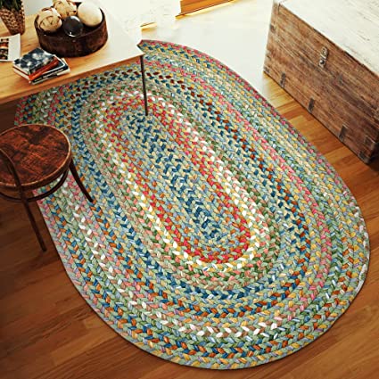 Super Area Rugs Gemstone Made in USA Braided Rug Colorful Kitchen Living Room Carpet, Peridot 2' X 3'