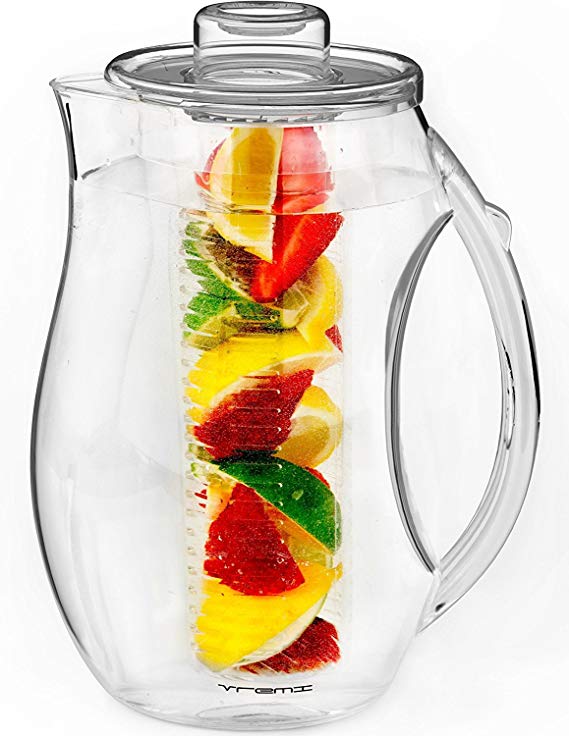 Vremi Fruit Infuser Water Pitcher - 2.5 liter Plastic Infusion Pitcher with Lid for Loose Leaf Tea - Large BPA Free Infuser Pitcher with Spout - 84 oz Sangria Pitcher Vodka Infuser Insert - Clear