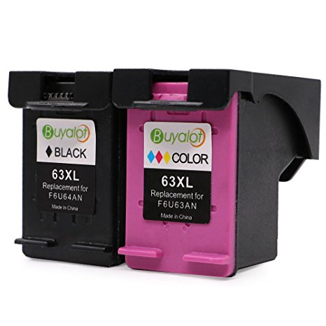 Buyalot Remanufactured 63XL 63 XL Ink Cartridges High Yield, 1 Black 1 Tri-color, Ink Level Display Used in Envy 4520 4516 Officejet 4650 3830 3831 4655 Deskjet 2130 1112 3630 3633 3634 Printer