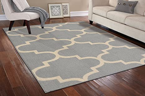 Garland Rug Large Quatrefoil Area Rug, 8 x 10, Silver/Ivory