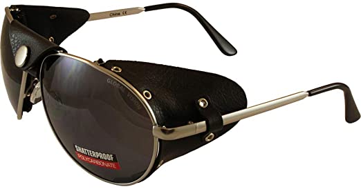 Global Vision Aviator Motorcycle Sunglasses Silver Frames with Smoke Lenses