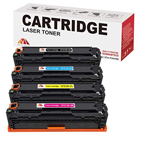 Mony Compatible Toner Cartridge Replacement for HP 131A 131X CF210X CF211A CF212A CF213A (1 Black, 1 Cyan, 1 Magenta, 1 Yellow) Used in HP LaserJet Pro 200 color M251n M251nw, MFP M276n M276nw Printer