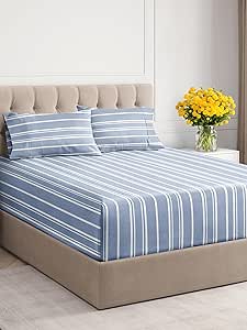 Extra Deep Pocket King Sheets - 4 Piece Breathable & Cooling Bed Sheets - Hotel Luxury Bed Sheet Set - Soft, Wrinkle Free & Comfy - Easily Fits Extra Deep Mattresses - Deep Pocket Blue Striped Sheets