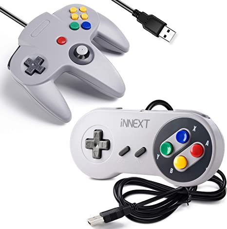 [USB Version] 2 Pack USB Classic Controller, iNNEXT USB N64 & SNES Controller Joystick for Windows PC MAC Linux Raspberry Pi 3 Sega Genesis Higan (Gray)