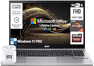 Acer Aspire 3 15.6 Laptop Computer, 15 Inch FHD College Students & Business Laptop PC, AMD Ryzen 7, 32GB RAM 1TB SSD, Windows 11 Pro, Lifetime Office, Numeric Keyboard, Ethernet Port, HDMI, Camera