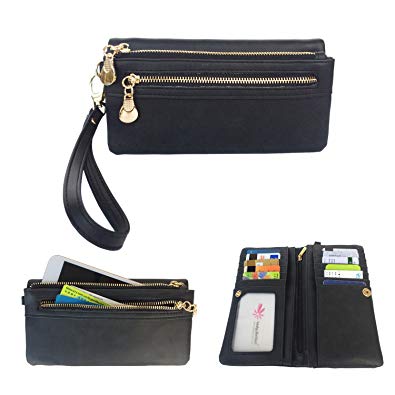 Women’s Wristlet Wallet FanCarry PU Leather Clutch Purse Card Organizer w/ Front Zipper Pockets