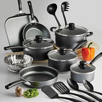 Tramontina PrimaWare 18-Piece Nonstick Cookware Set | Riveted, Stay-Cool Handles (18-Piece, Gray)