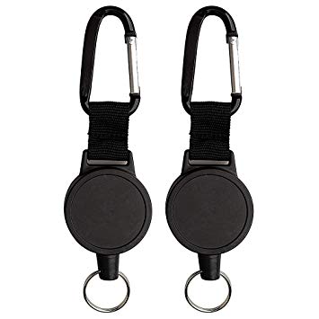 kuou 2 Pcs Retractable Key Chain, Heavy-duty Reel Recoil Pull Badge Reel with 27 Inches Steel Wire Rope (Black)