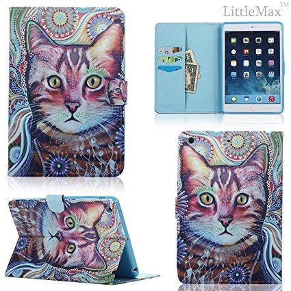 iPad Air 2 Case,LittleMax(TM) [Kickstand] Smart Protective Case Cover [Card Slot] Auto Sleep/Wake Feature for Apple iPad Air 2/iPad 6 (9.7 Inch) [Free Cleaning Cloth,Stylus Pen]-Lovely Cat