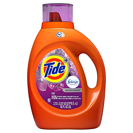 Tide Plus Febreze Freshness HE Turbo Clean Liquid Laundry Detergent, Spring Renewal Scent, 2.72 L (59 Loads) (Packaging May Vary)