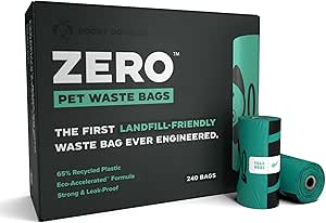 Doggy Do Good Zero Pet Waste Bags, Landfill Friendly Recycled Plastic Unscented Dog Poop Bags, Leakproof, Strong, Thick Poop Bags for Dogs, Earth Friendly Poop Bags, 240 Count