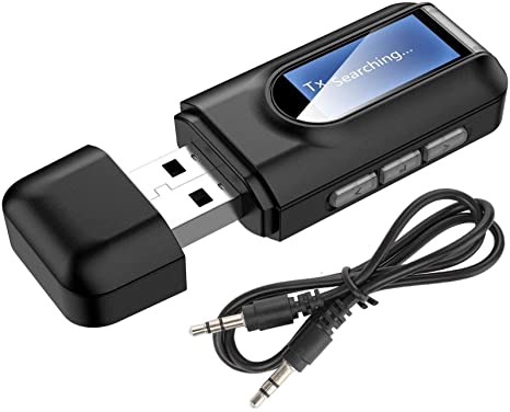 Wireless Bluetooth Car Headphones Adapter, Car Audio Receivers Bluetooth Adapter Transmitter and Receiver, USB 2 in 1 Wireless 3.5MM Adapter with Display for Car/PC/TV/Headphones/Home Stereo/Speaker