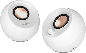 Creative Pebble Pro Minimalist 2.0 USB-C Computer Speakers with Bluetooth 5.3 and Customizable RGB Lighting, Clear Dialog and BassFlex Tech, USB Audio, Headset Port, for PC and Mac (White)