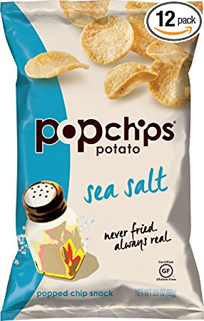 Popchips Potato Chips, Sea Salt Potato Chips, (3.5 oz Bags), Gluten Free Potato Chips, Low Fat, No Artificial Flavoring, Kosher (Pacl of 12)