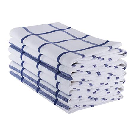 The Weaver's Blend Set of 6 Kitchen Towels, Check Design, 100% Cotton, Absorbent, Size 28”x18”, Blue Check,Kitchen Towels and Dish Cloths
