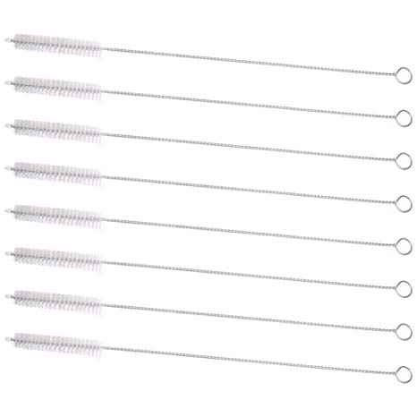 Drinking Straw Cleaning Brushes Set 10" Extra Long 10mm Extra Wide Pipe Tube Cleaner Nylon Bristles Stainless Steel Handle - 10" x 3/8" (10mm) - Set of 8