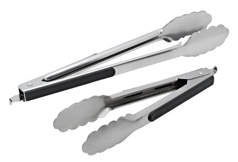 Stainless Steel Kitchen Tongs Set of 2 9 inch and 12 inch Salad Serving and Grilling Turner Tongs by UMME BBQ ACCESSORIES