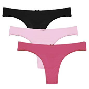 Ekouaer Women's Thong Panties Low Rise Underwear Assorted 3 Pack S-XXL