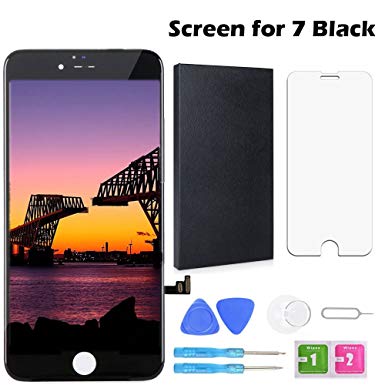 Screen Replacement for iPhone 7 Black 4.7 Inch LCD Display Touch Screen Digitizer Replacement with Repair Kit and Screen Protector (7-Black)