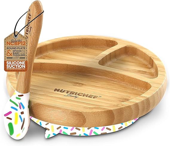 NutriChef Baby and Toddler plate - silicon suction, 3 compartment, Non-toxic All-natural Bamboo Baby Food plate (Sparkle)