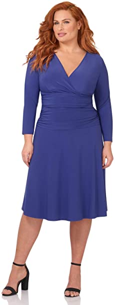 Rekucci Curvy Fit Plus Size Women's Slimming 3/4 Sleeve Tummy Control Dress