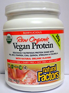 Natural Factors - Raw Organic Vegan Protein, Gluten Free, Dairy Free & Non-GMO, Berrylicious, 15 Servings (16 oz)