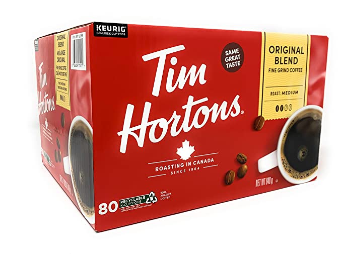 Tim Hortons Original Blend Medium Roast Coffee - 80 Single Serve K-Cup Pods for Keurig Brewers {Imported from Canada}