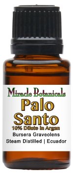 Miracle Botanicals Palo Santo Essential Oil 10% Dilute in Argan - Therapeutic Grade Bursera Graveolens (10%) in Virgin Organic Argan (90%) - 15ml