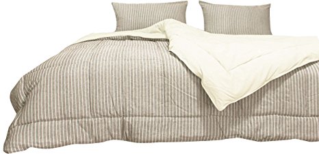 Newpoint Luxury Linen/Cotton Blended Washable Woven Stripe Comforter Mini Set, King, Natural