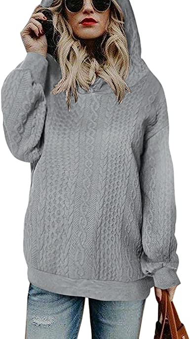 Beyove Hoodies for Women Pullover Casual Plus Size Long Sleeve Sweatshirts with Hooded Light Grey XXL