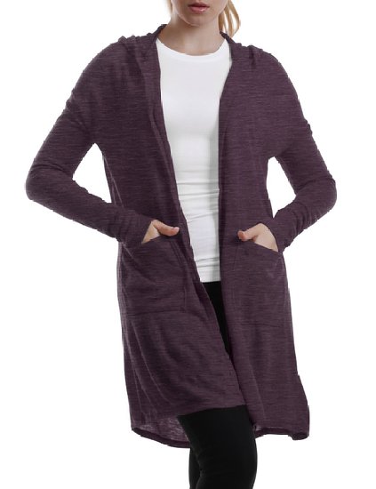 NINEXIS Women's Basic Long Sleeve Hooded Cardigan with Drop Pockets