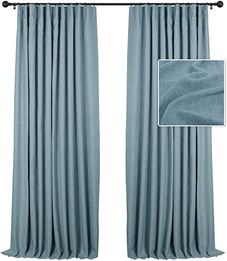 INOVADAY 100% Blackout Curtains 96 Inch Length 2 Panels Set Linen Blackout Curtains Textured Thermal Insulated Black Out Curtain Drapes for Bedroom Living Room - Blue, W50 x L96