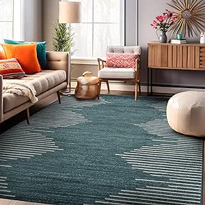 Rugshop Bohemian Stripe Stain Resistant High Traffic Living Room Kitchen Bedroom Dining Home Office Area Rug 5' x 7' Teal