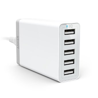 Anker 40W 5-Port High Speed Desktop USB Charger with PowerIQ Technology for iPhone, iPad Air 2, Samsung Galaxy, Nexus, HTC, Nokia and More (White)