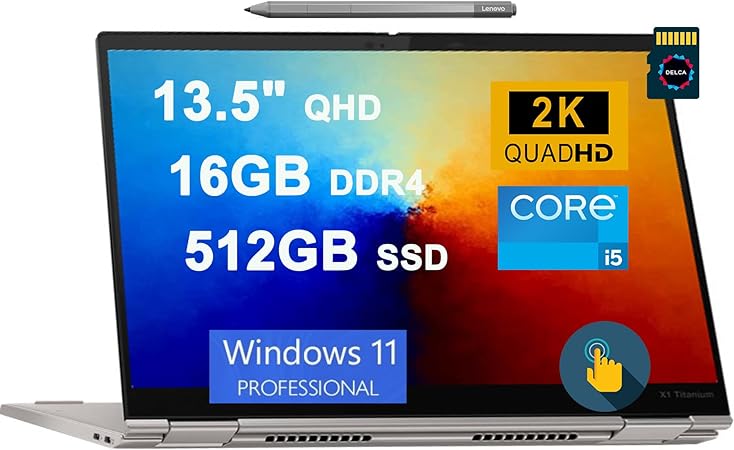 Lenovo ThinkPad X1 Titanium Yoga 13 2-in-1 Laptop | 13.5" QHD Multi-Touch 450nit 72% NTSC | Intel 4-core i5-1130G7 | 16GB DDR4 512GB SSD Fingerprint Backlit Thunderbolt Pen Win11Pro +32GB MicroSD Card