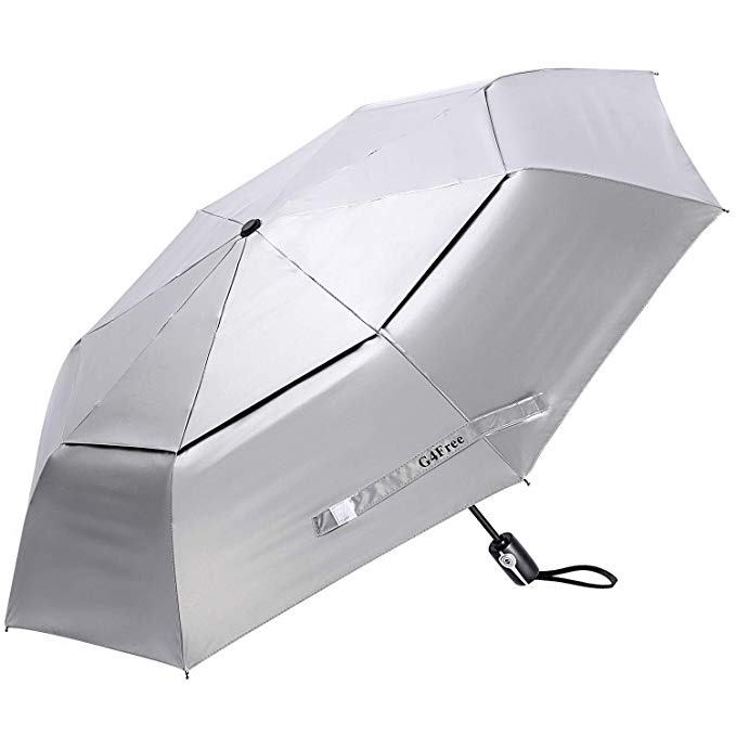 G4Free UPF 50  UV Protection Travel Umbrella 42 46 Inch Windproof Silver Coating Sun Blocking Umbrella