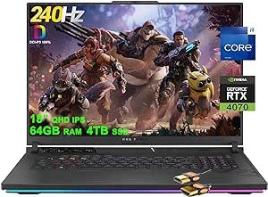 ASUS ROG Strix G18 G814 Gaming Laptop 18" QHD 240Hz (100% DCI-P3, 3ms) Intel 24-Core i9-13980HX 64GB RAM 4TB SSD GeForce RTX 4070 8GB Thunderbolt RGB Backlit Fast Charging Win11 Black + HDMI Cable