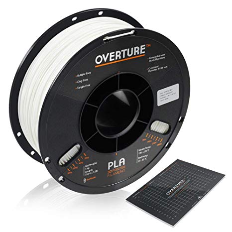 OVERTURE PLA Filament 1.75mm with 3D Build Surface 200mm × 200mm 3D Printer Consumables, 1kg Spool (2.2lbs), Dimensional Accuracy  /- 0.05 mm, Fit Most FDM Printer (White)