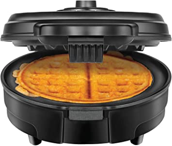 Chefman Anti-Overflow Belgian Waffle Maker w/ Shade Selector, Temperature Control, Mess Free Moat, Round Iron w/ Nonstick Plates & Cool Touch Handle, Measuring Cup Included, Black