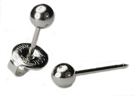 LONG POST Ear Piercing Earrings 4mm Round Silver Ball Studs "Studex System 75" Hypoallergenic