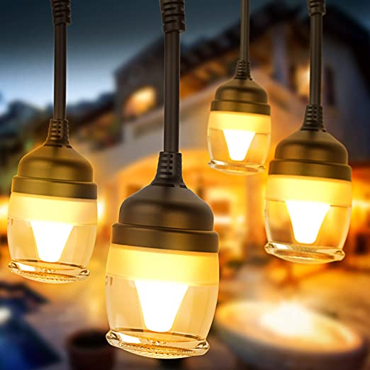 LED Outdoor String Lights 8 Mode Outdoor Patio String Light Lighting with 12 Plastic Edison Bulbs Waterproof Hanging String Lights Outside LED Lights for Porch Backyard Garden Cafe Party Patio Decor